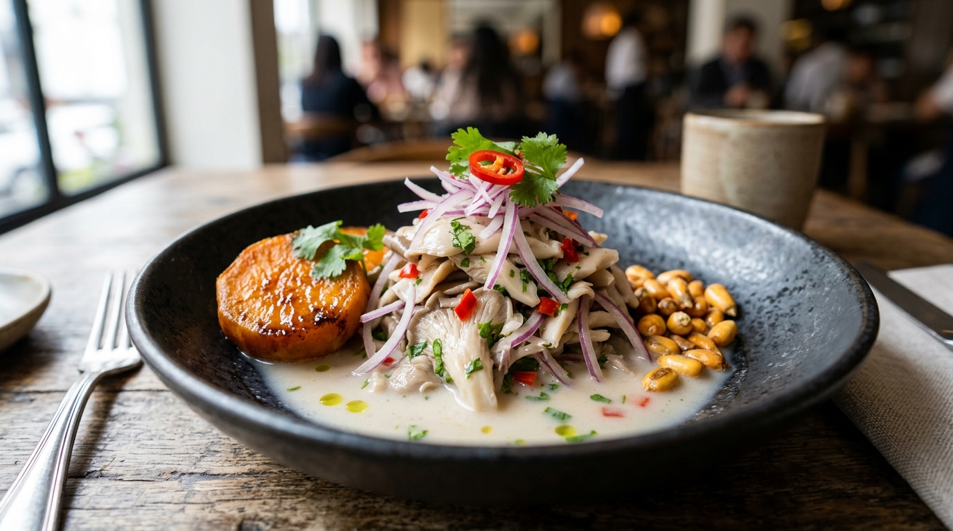 Ceviche Micológico de Pleurotus con Leche de Tigre